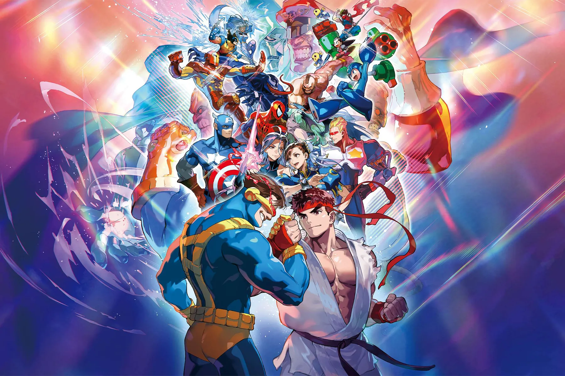 "Jogos luta dupla: screenshot clássico de Marvel vs Capcom 2 em ação"
