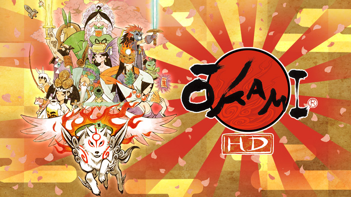 Capa do jogo Ōkami HD, mostrando a arte única do jogo e personagens icônicos.